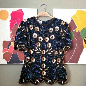 Vintage Embellished Black and Gold Top Size PS
